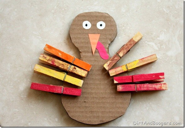 Easy Cardboard And Clothespin Turkey Craft For Toddlers Clothespin Crafts & Activities for Toddlers