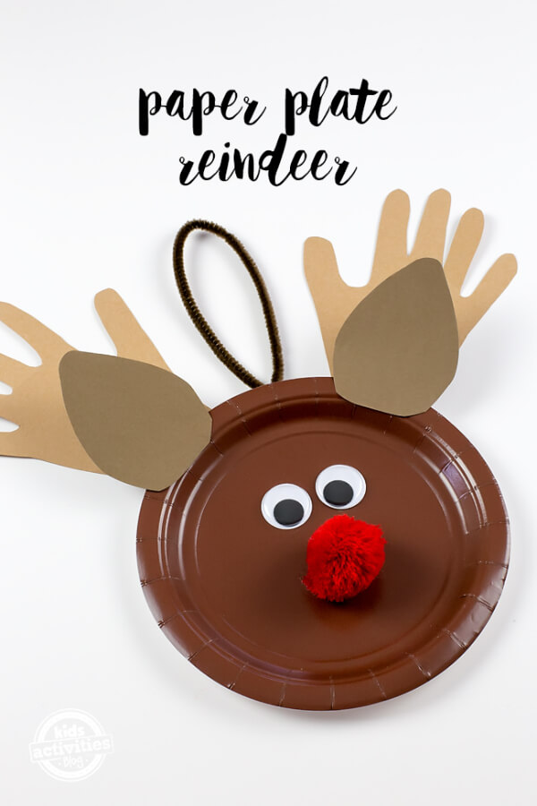 Fun to Make Handprint Reindeer Craft Using Paper Plate & Pipe Cleaner
