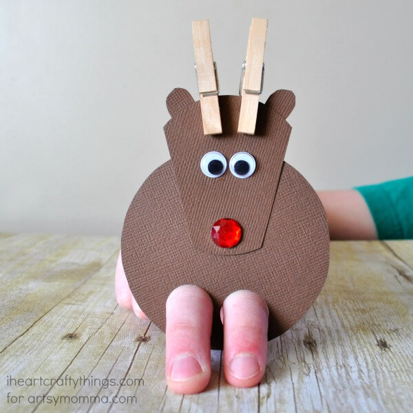 Reindeer Finger Puppet Craft Using Wood Clothespin & Googly Eyes