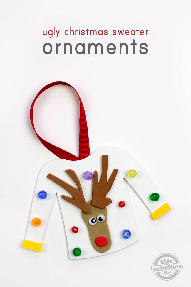 Reindeer Sweater Ornament For Kids Using Beads