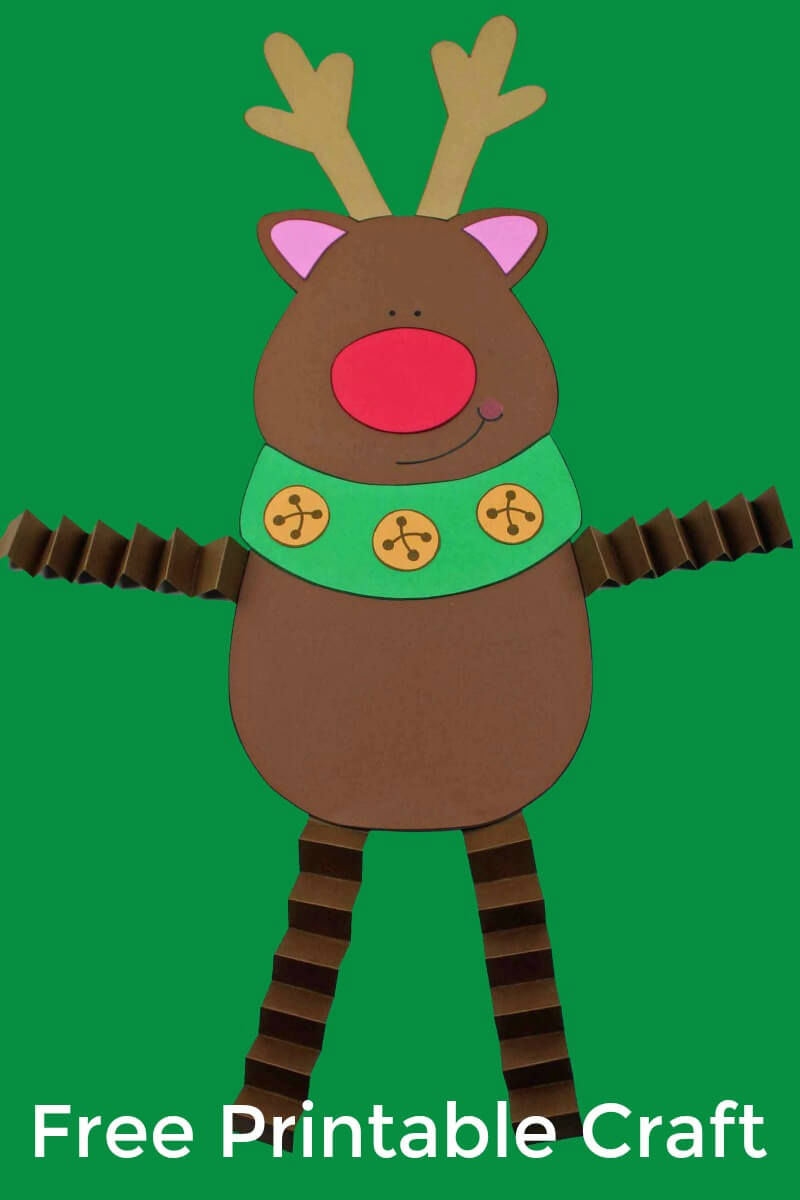 Simple Printable Paper Reindeer Craft With Accordion Legs