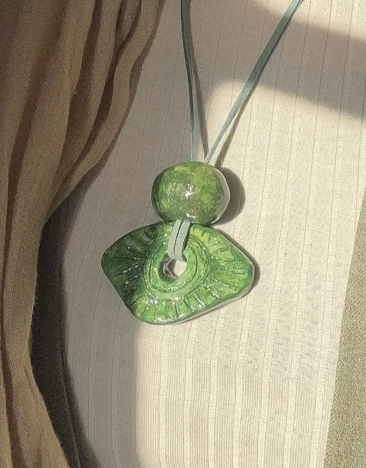 Red Orchid Polymer Clay Pendant with Braided Cord