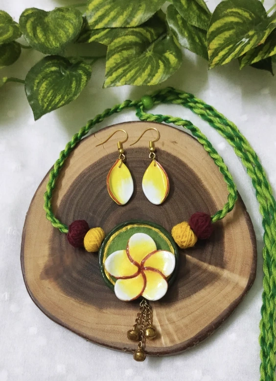 Unique Orange and Blue Handmade Clay Necklace