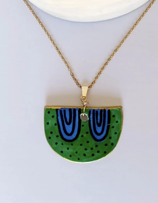 Handcrafted Green Ceramic "Evil Eye" Necklace