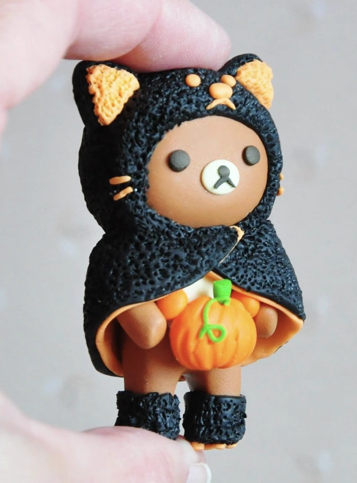 Halloween Kitty Bear Character in Mini Clay Art