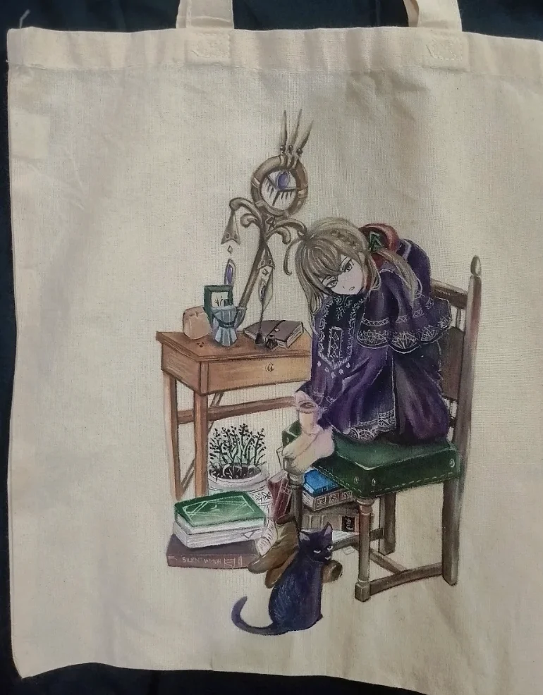 Anime-Inspired Wizard's Study Easy Tote Bag Painting Idea