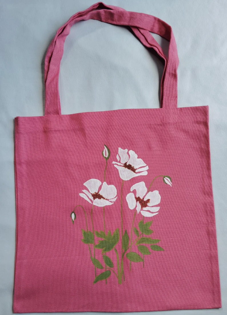 Dusty Rose Tote with Hand-Painted Cherry Blossom