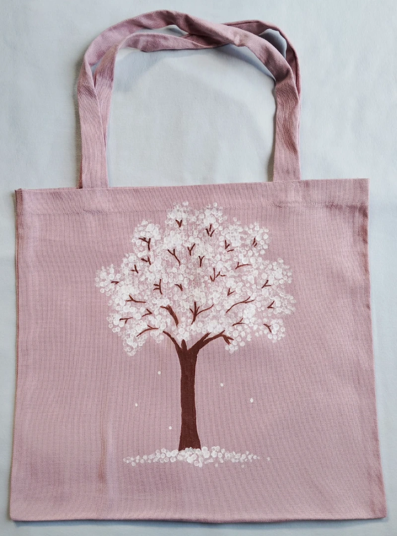 Hand-Painted Canvas Tote with Floral Bloom Design