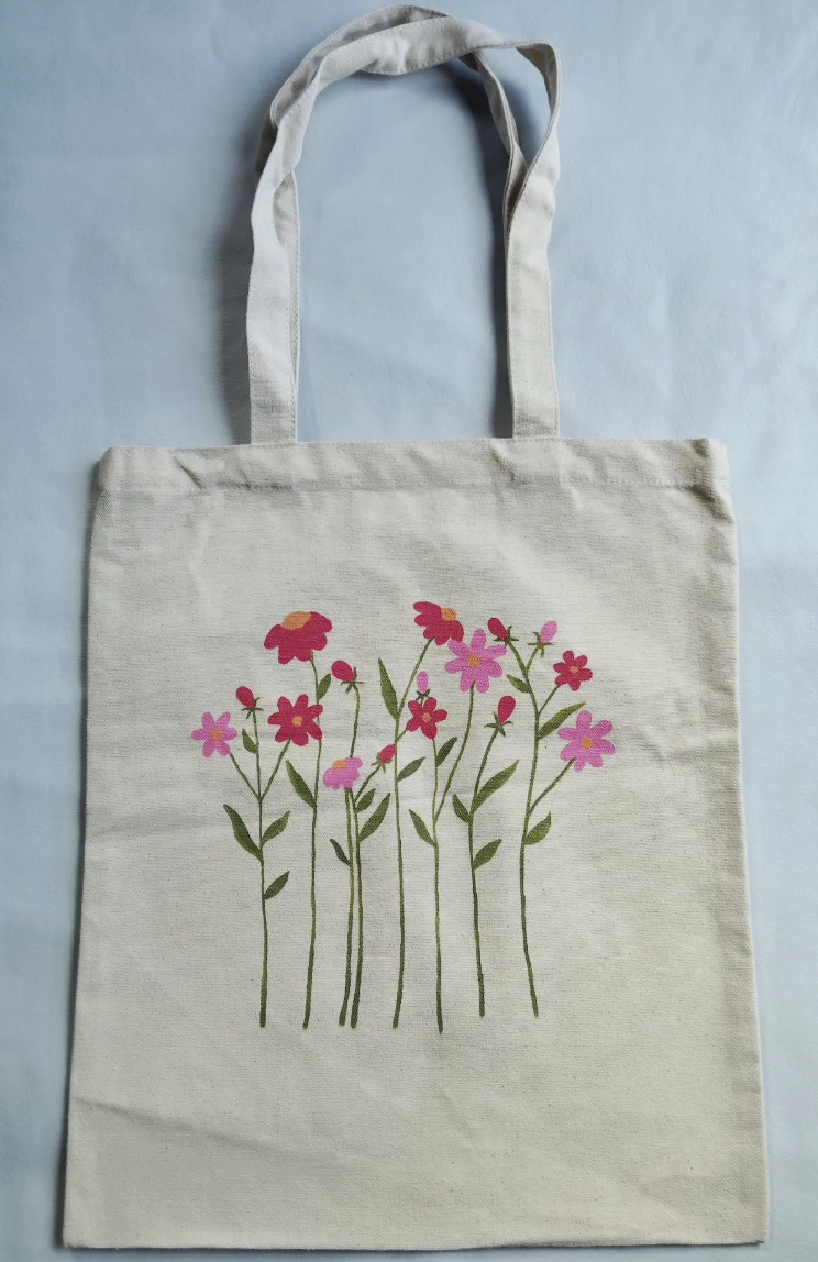 Delicate Pink & Red Flower Field Tote Bag DIY