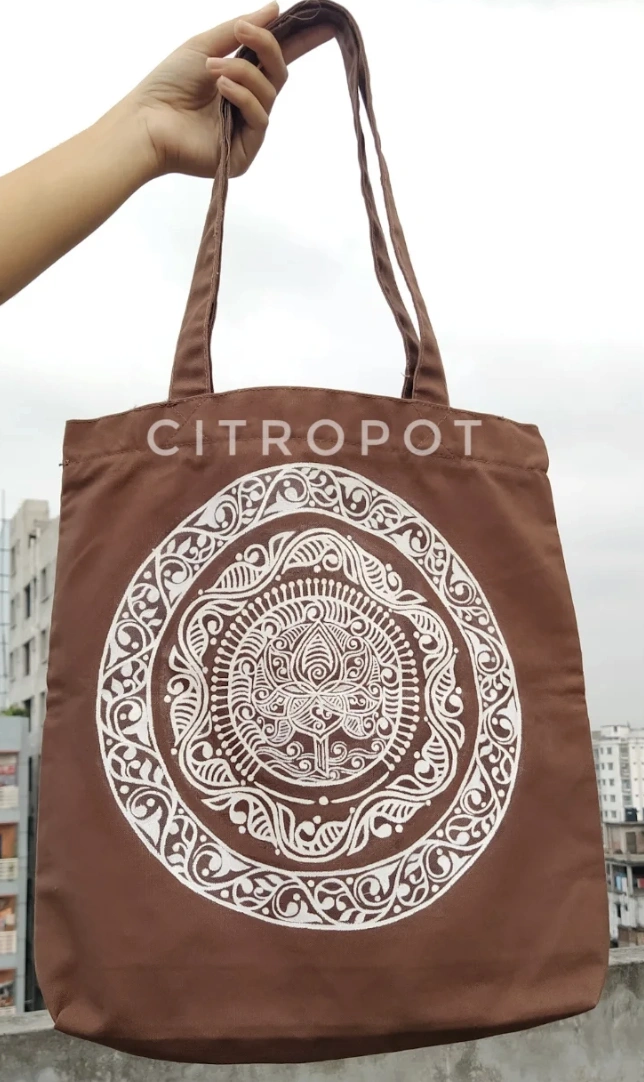 Hand-Painted Floral Design on Natural Cotton Canvas Tote