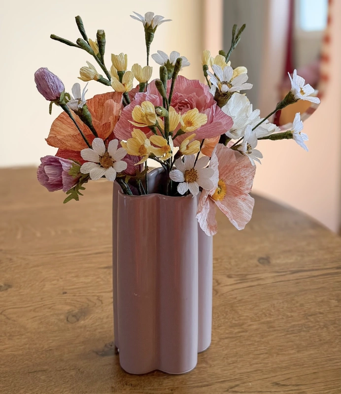 Delicate Pastel Crepe Paper Blossoms with Yellow Pistils