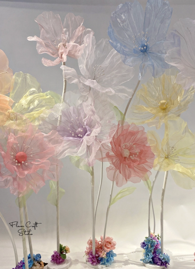 Pastel Organza Paper Flowers with Pearl Accents