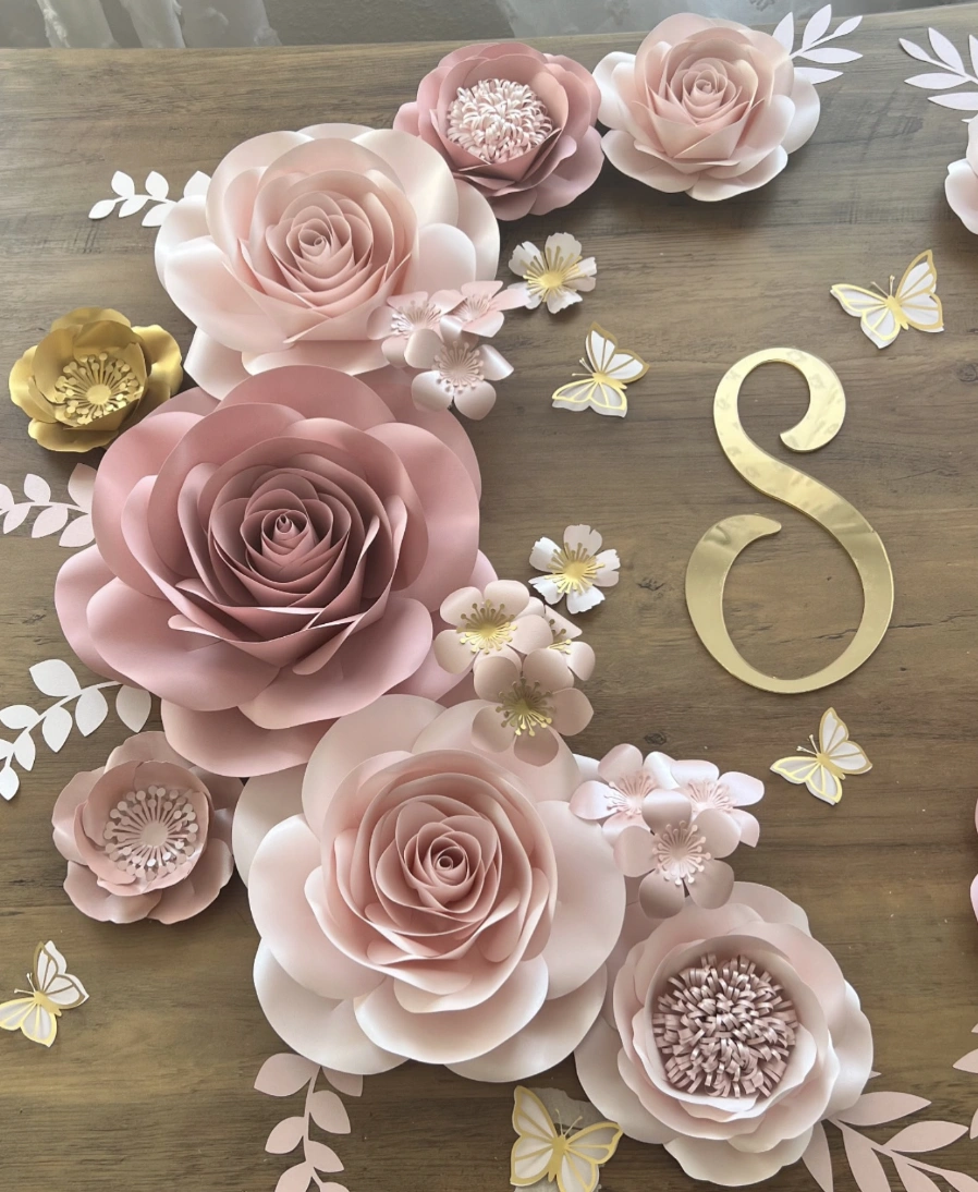 Blush-Toned Paper Blooms and Golden Accents