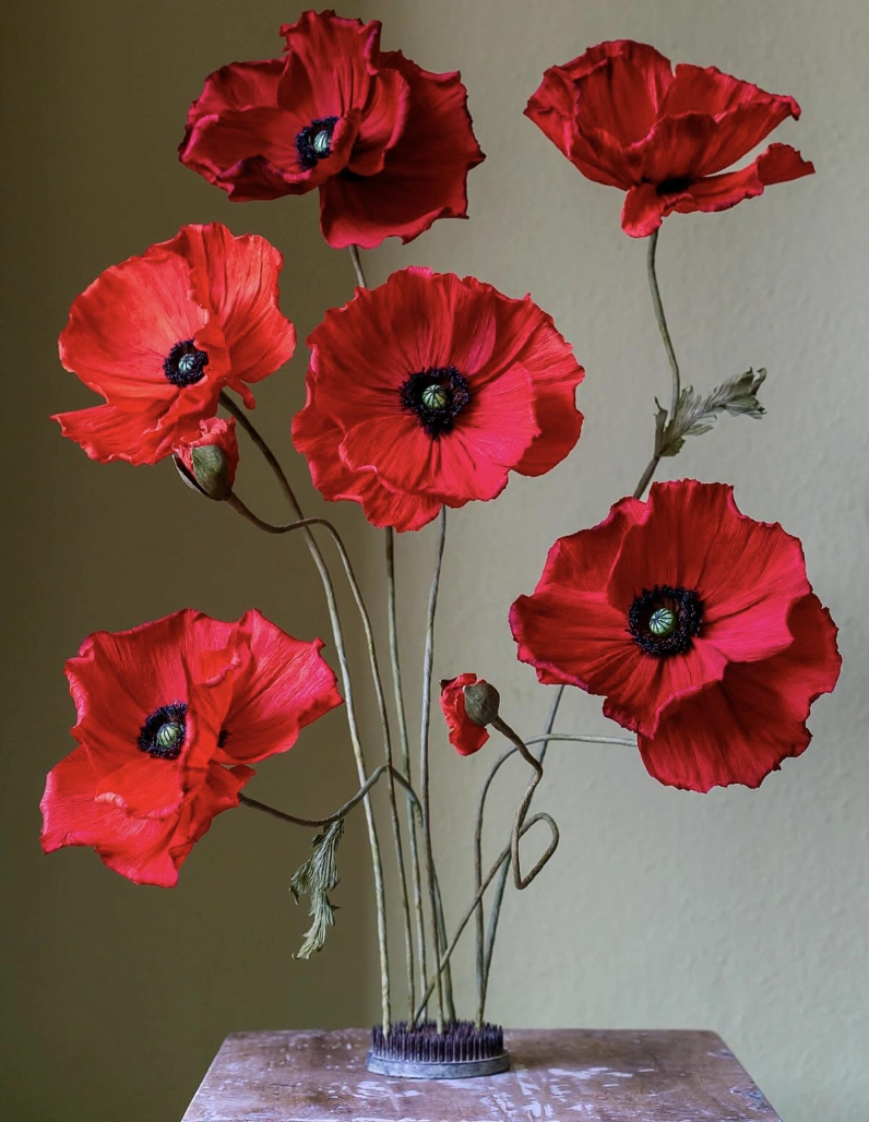 Vibrant Scarlet Paper Poppies Centerpiece