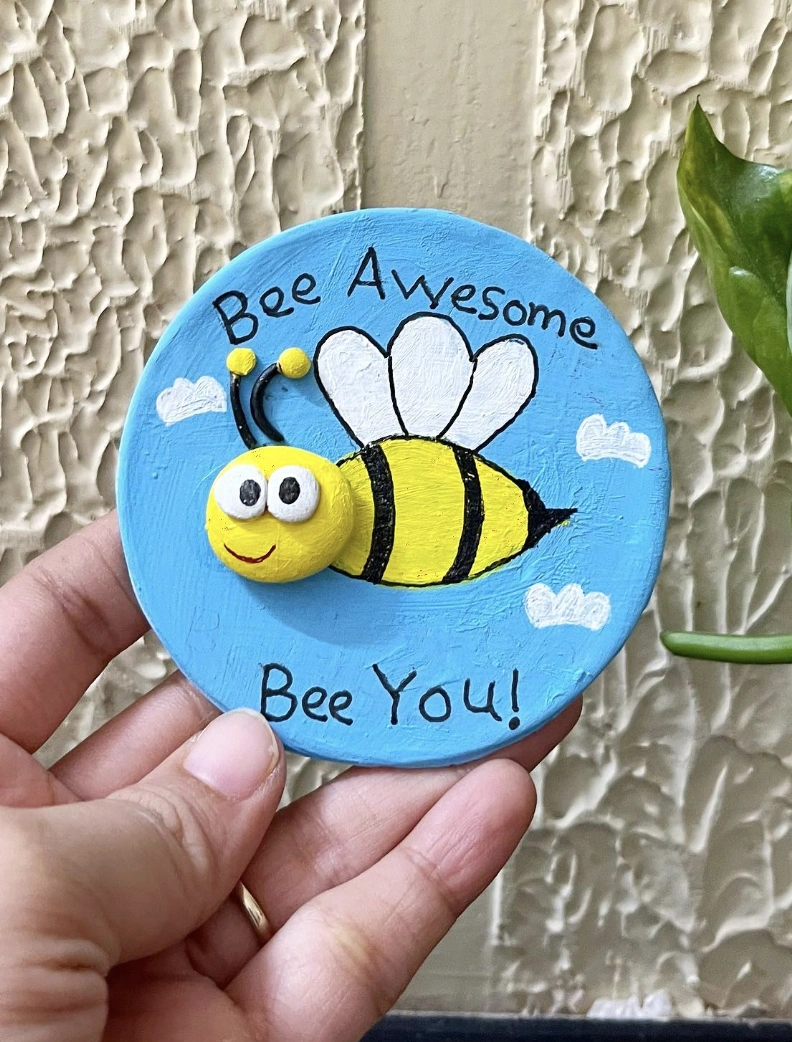 Quirky Hand-Painted Clay Magnet: "Bee Awesome, Bee You!"