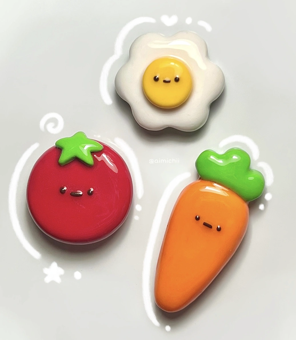 Tiny Food Friends: Tomato, Egg & Carrot Clay Magnets