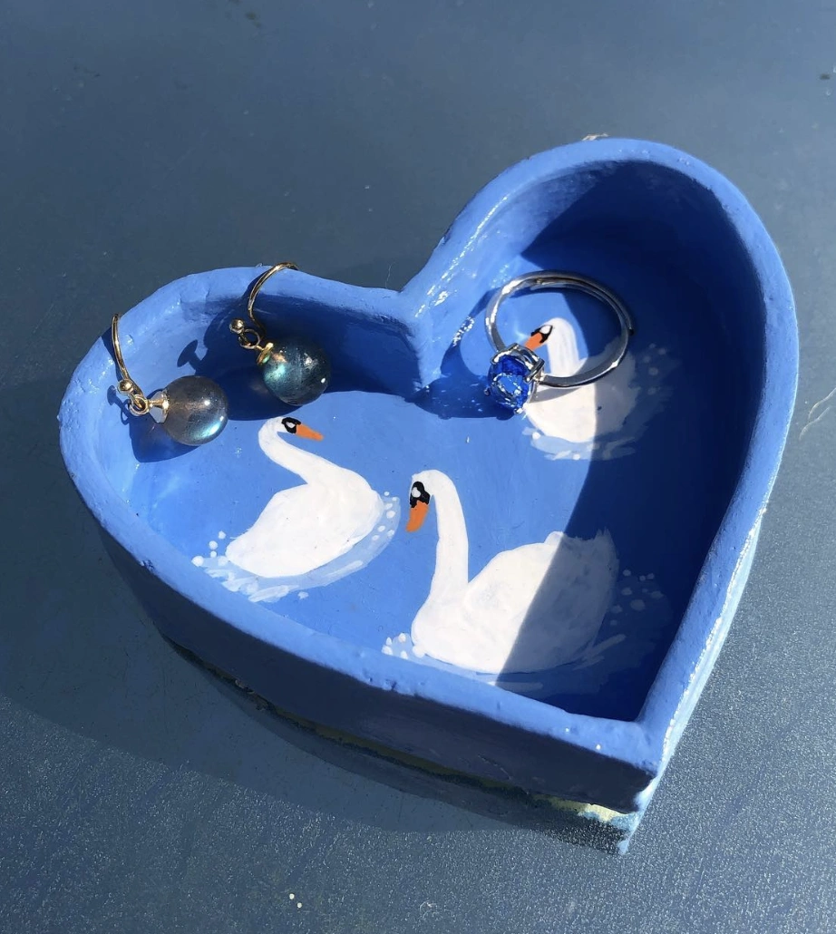Miniature Clay Pond Trinket Dish with Birds and Koi