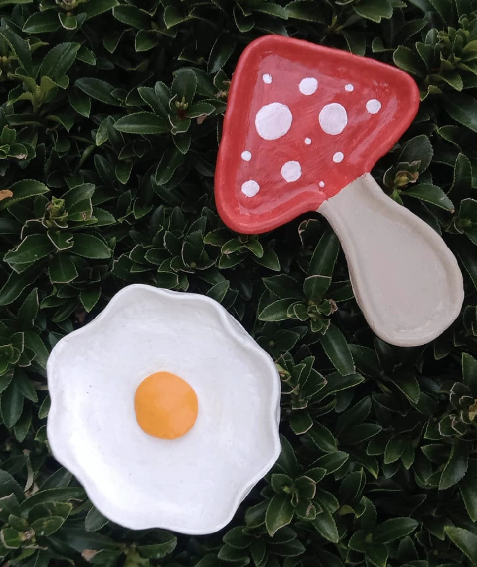Handcrafted Clay Trinket Dishes: Mushroom & Fried Egg