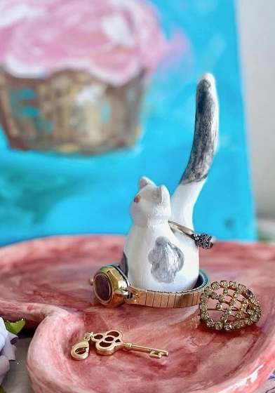 Handmade Polymer Clay Pikachu Figurine on Red Base
