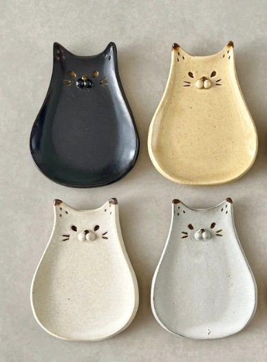 Set of 4 Pastel Cat-Shaped Polymer Clay Trinket Dishes