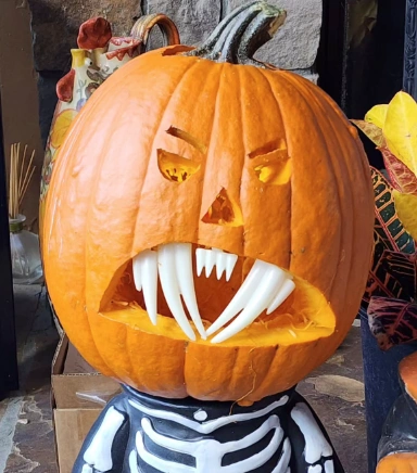 Detailed Witch Carving: Realistic Pumpkin Art