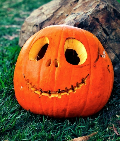 Carved Pumpkin Witch with Stacked Wood Nose Detail