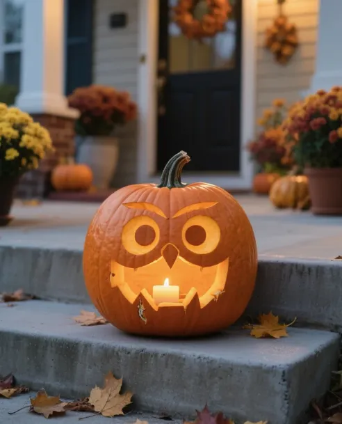 Owl-Faced Pumpkin: A Porchside Guardian