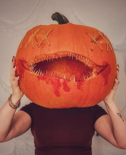 Spooky Stitched Pumpkin Face with Jagged Teeth