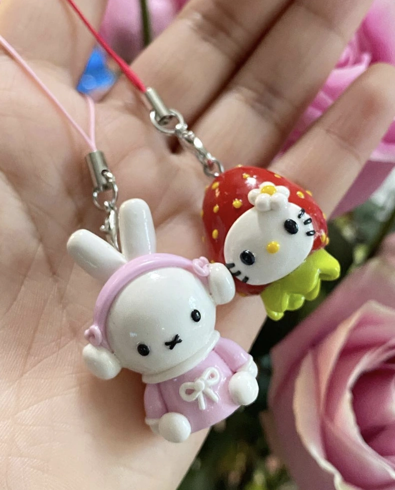 Kawaii Bunny and Strawberry Hello Kitty Polymer Clay Keychains