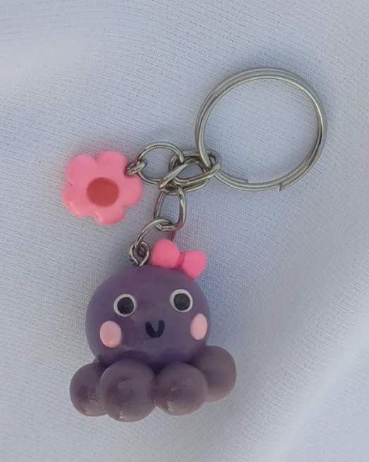 Yellow Handbag with Pink Butterfly Clay Keychain Charm