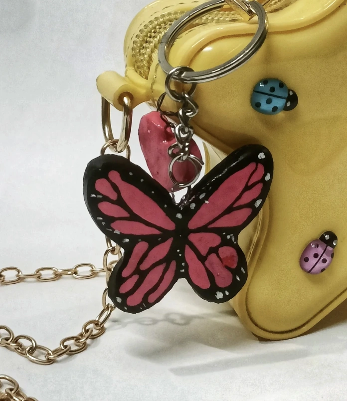 Whimsical Keychain: Polymer Clay Kitty, Beads, and Translucent Charms