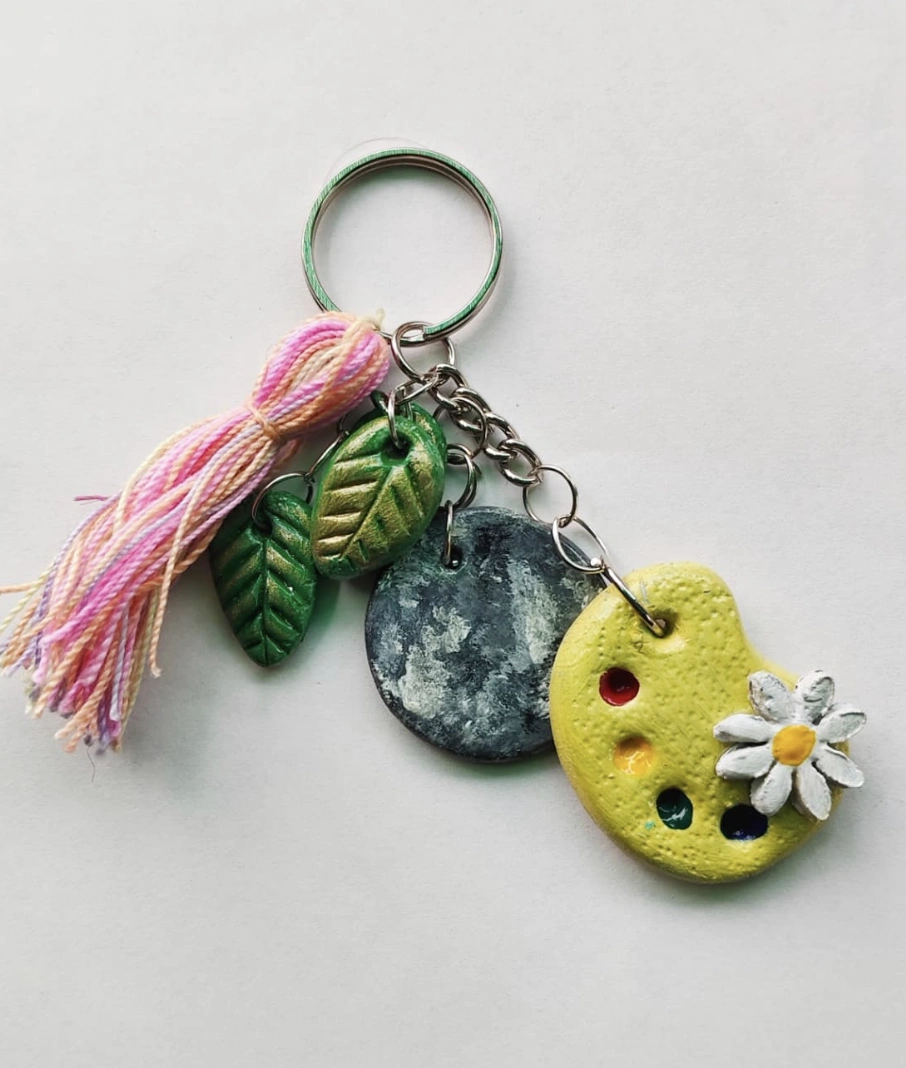 Spooky Ghostface Inspired Air Dry Clay Keychain with Miniature Knife Charm