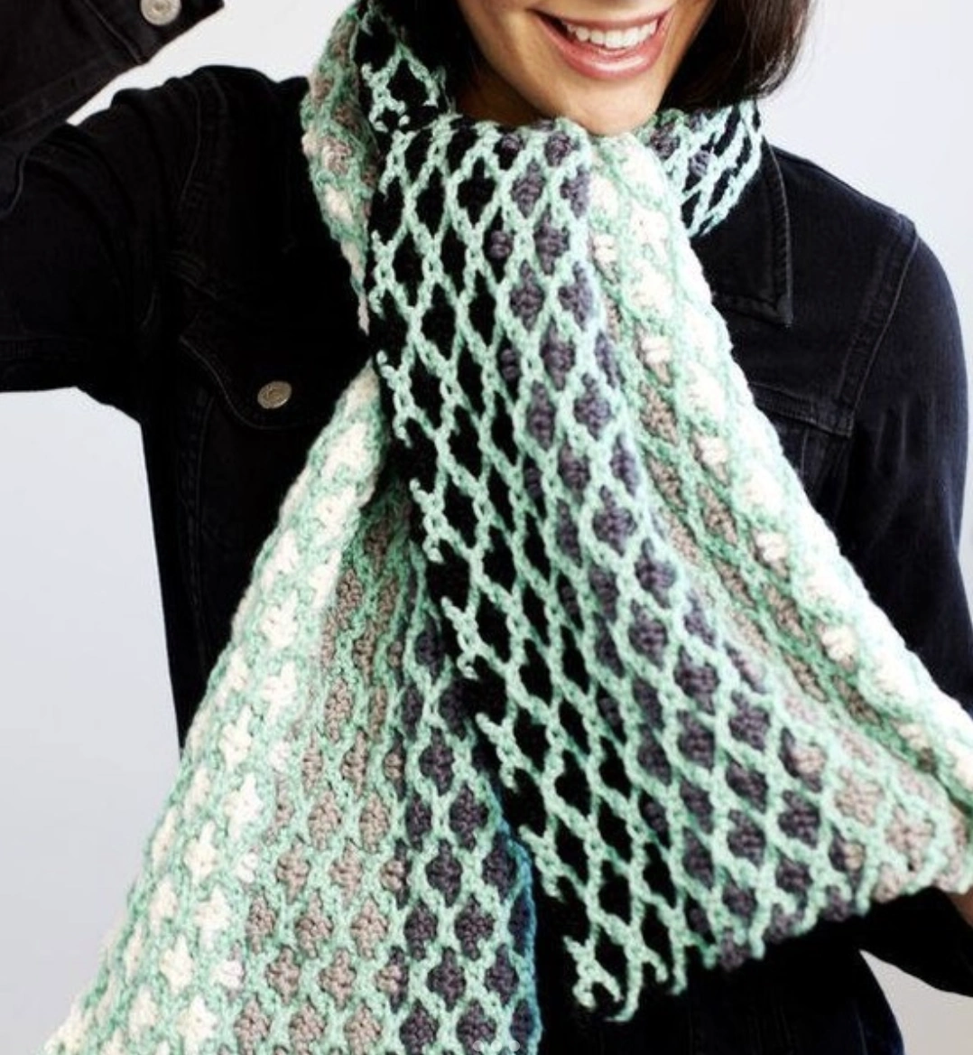 Ocean Blue Crochet Scarf with Sparkle Thread Accents