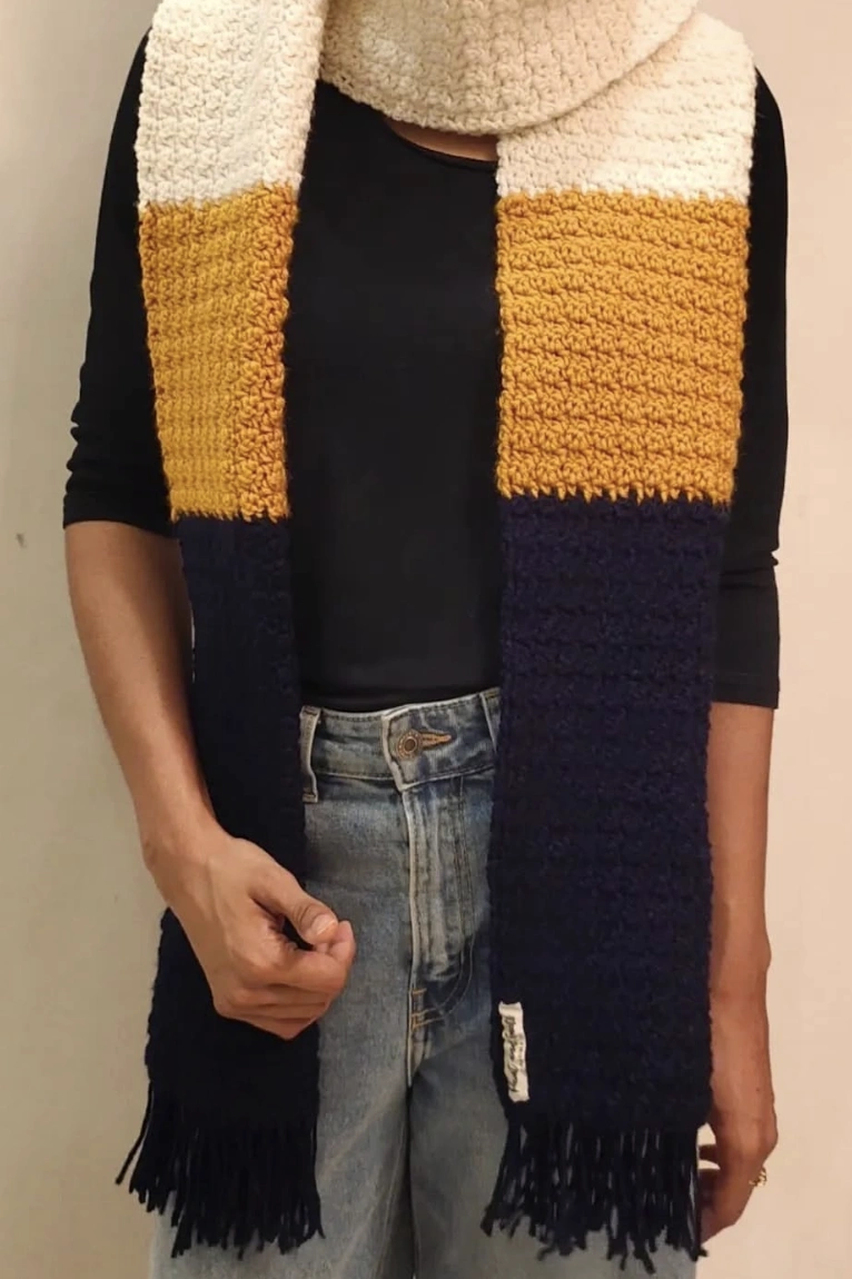 Bohemian Granny Square Crochet Muffler with Tassels