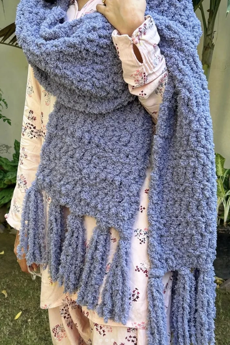 Light Blue Open-Stitch Crochet Scarf