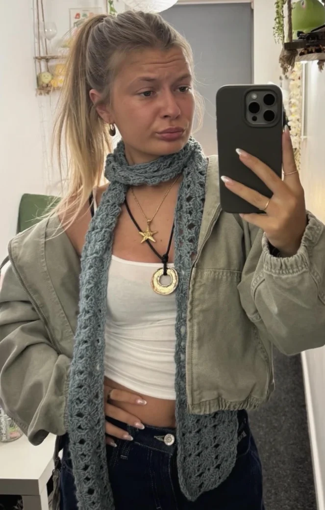 Light Blue Open-Stitch Crochet Scarf
