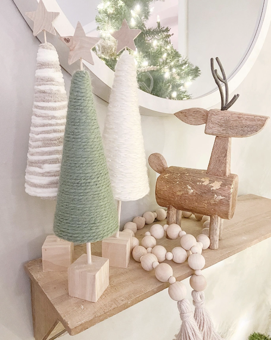 Yarn-Wrapped DIY Christmas Tree Cone Decorations