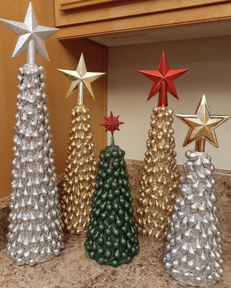 Metallic Holiday Tabletop Trees with Star Toppers
