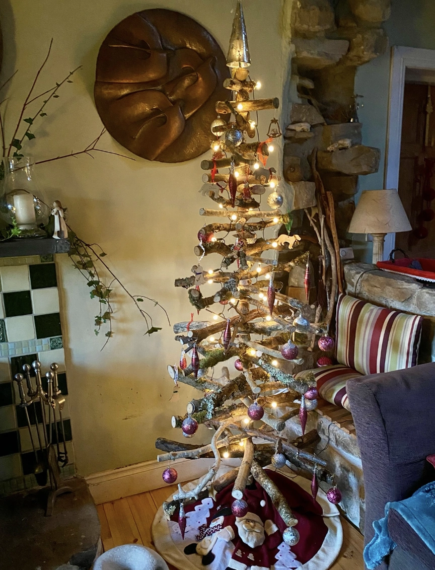 Yarn-Wrapped Miniature Christmas Tree Centerpiece