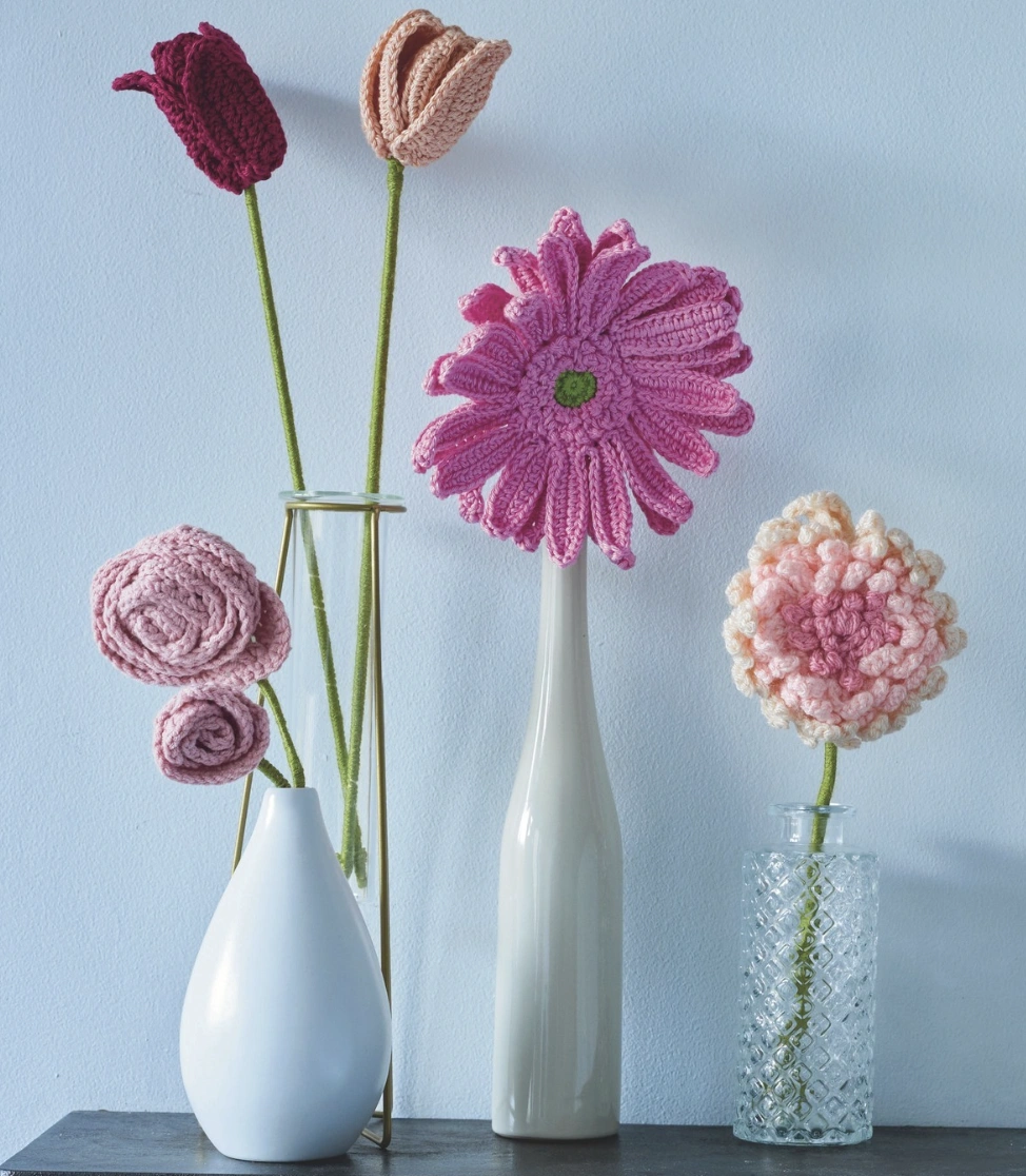 Crochet Tulips, Ranunculus, and Chrysanthemum Bouquet