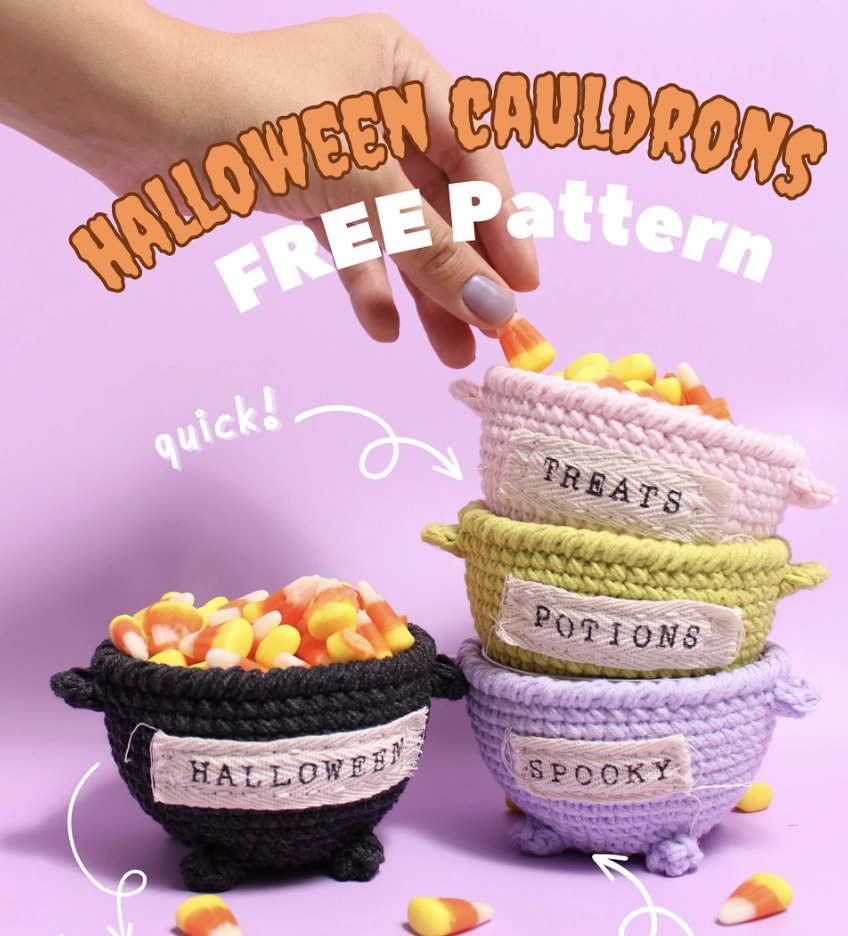 Crochet Candy Corn Cauldrons – Spooky Cute DIY