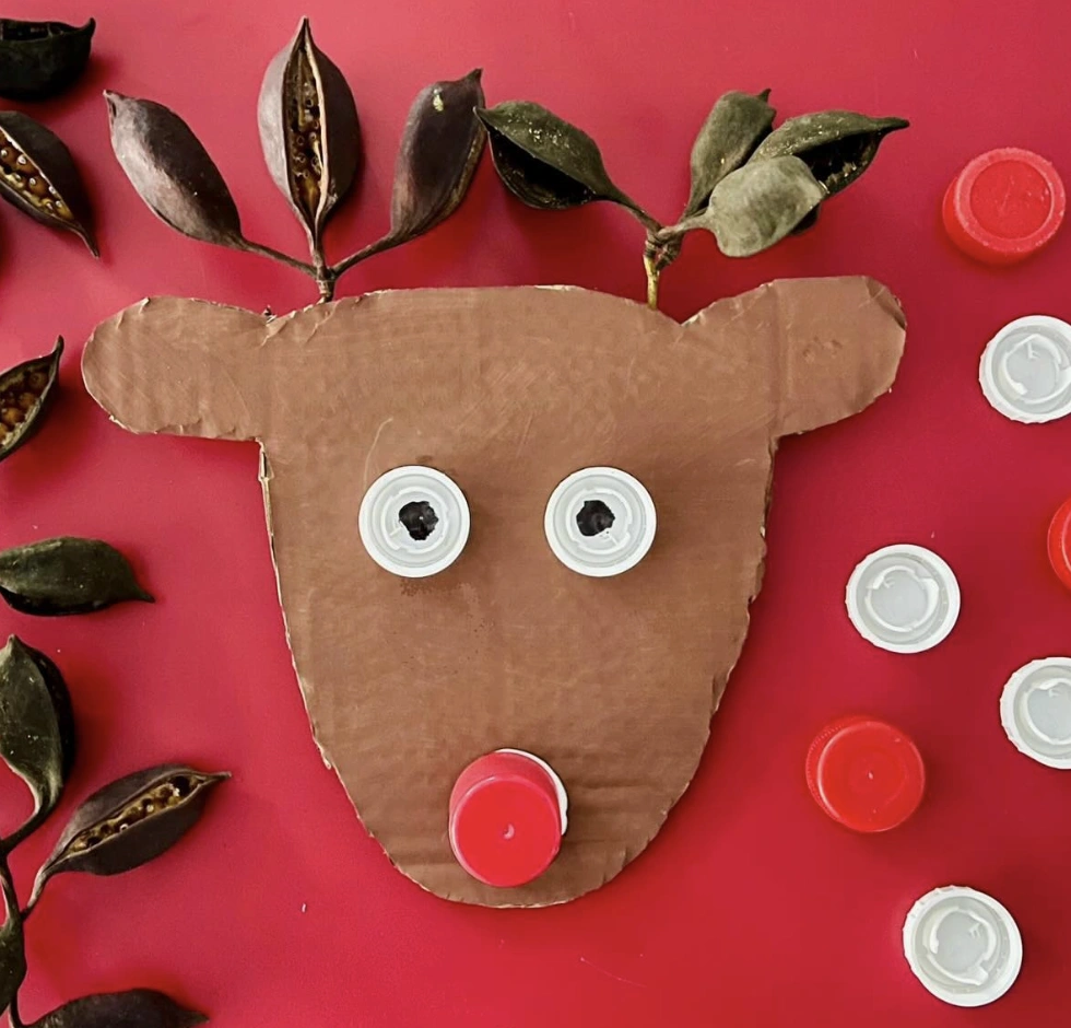 Toddler-Made Holiday Wreath: Cupcake Liners, Buttons, and Natural Leaves