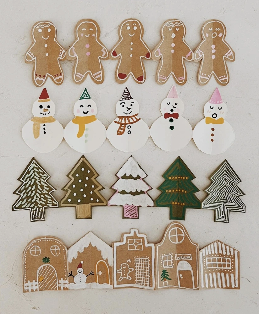 Handprint Santa Art on Brown Paper Bags