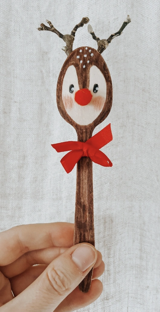 Painted Wooden Heart Christmas Tree Ornaments with Tiny Santa Hats