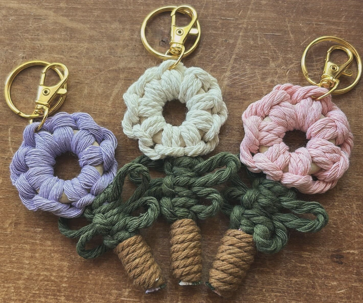 Mini Macrame Wreath Ornaments with Colorful Twine and Ribbon Details