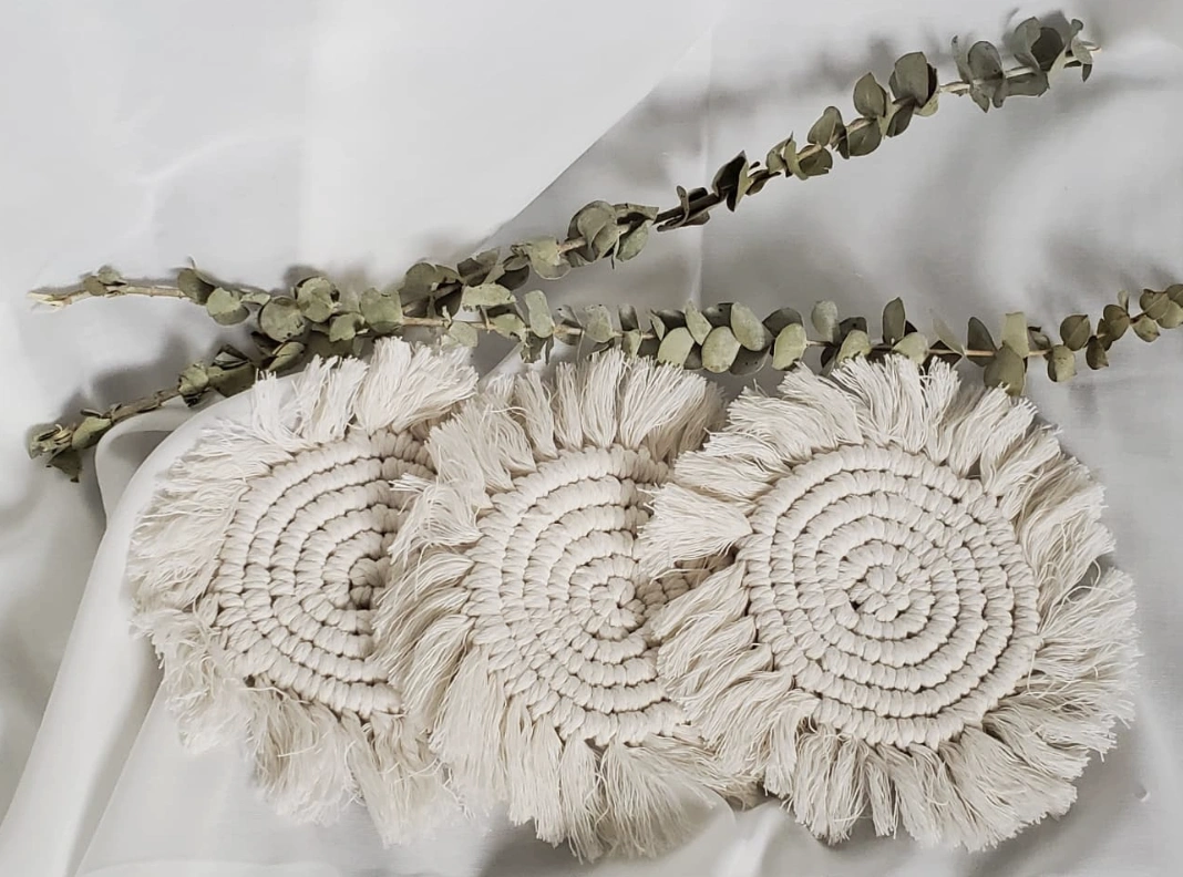 Textured Macrame Jar Cover with Wooden Beads