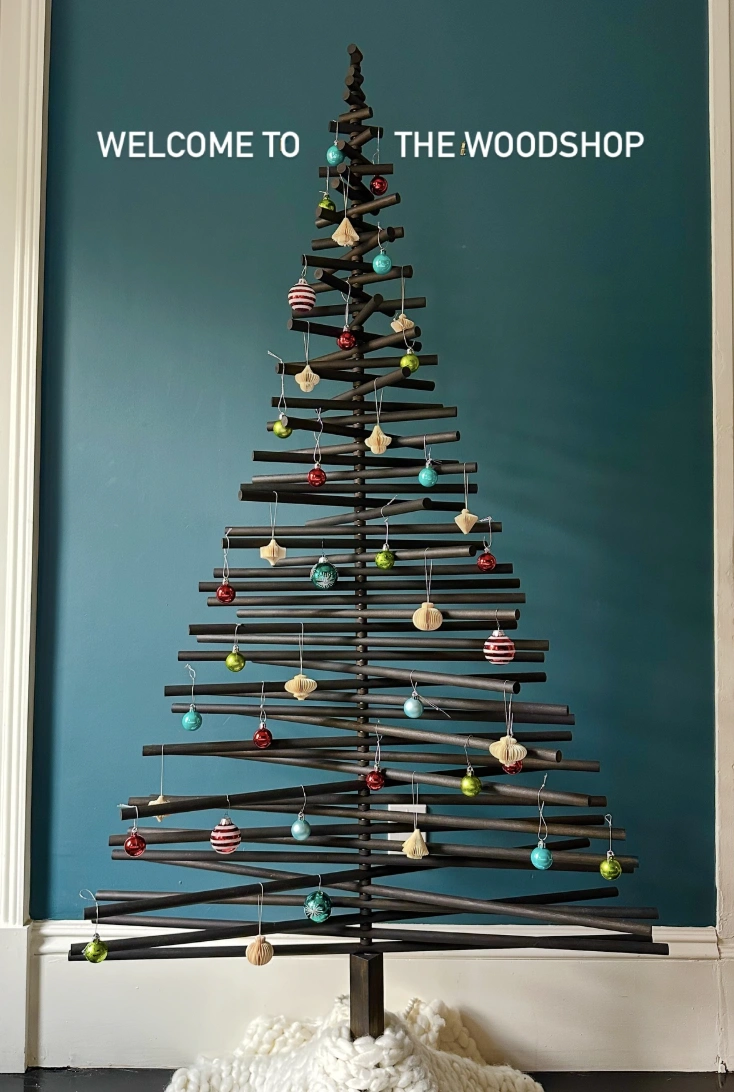 Stacked Wood Slat Christmas Trees: Natural and Crimson Hues