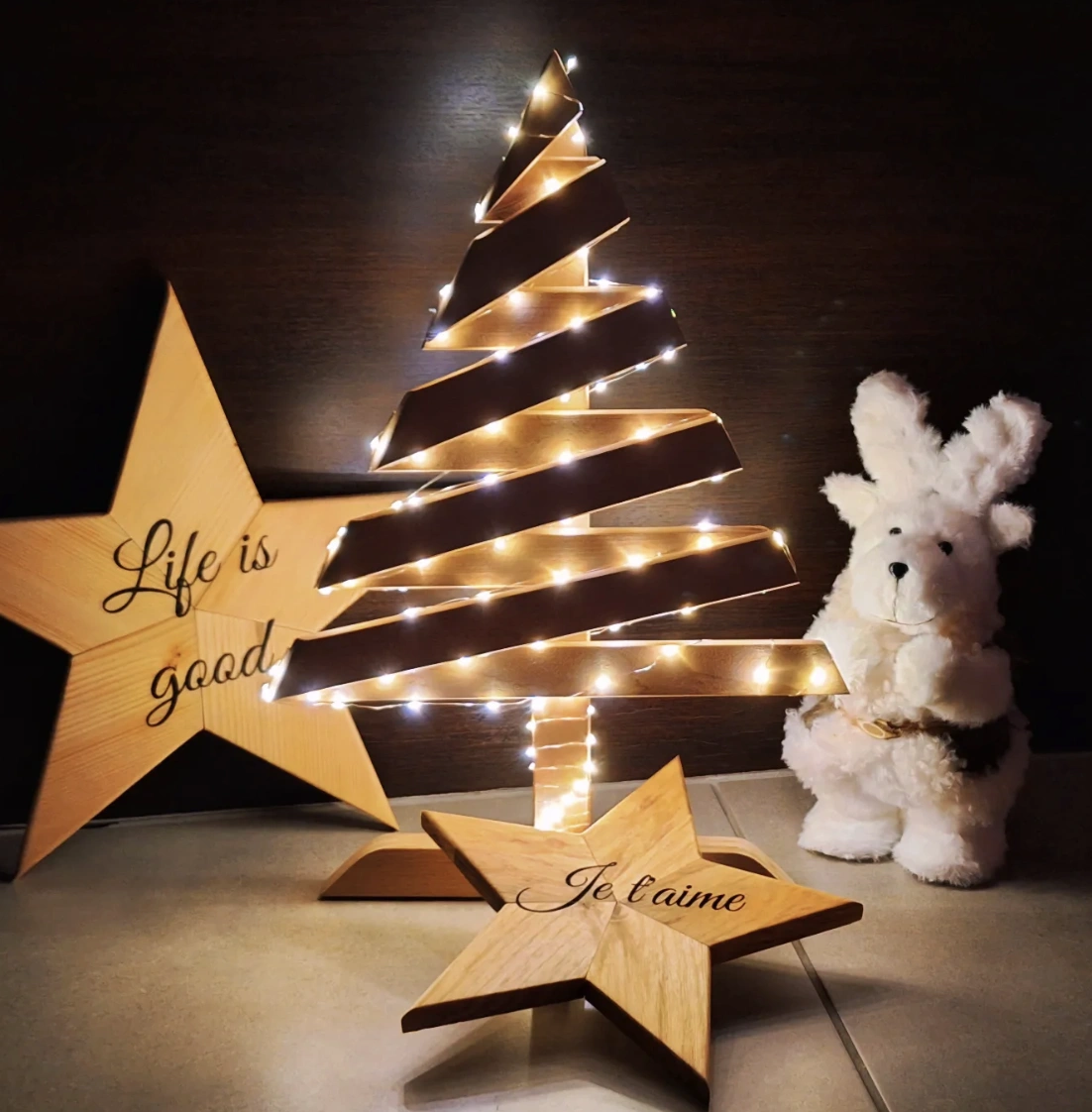 Minimalist Wooden Plank Christmas Tree with Star Topper
