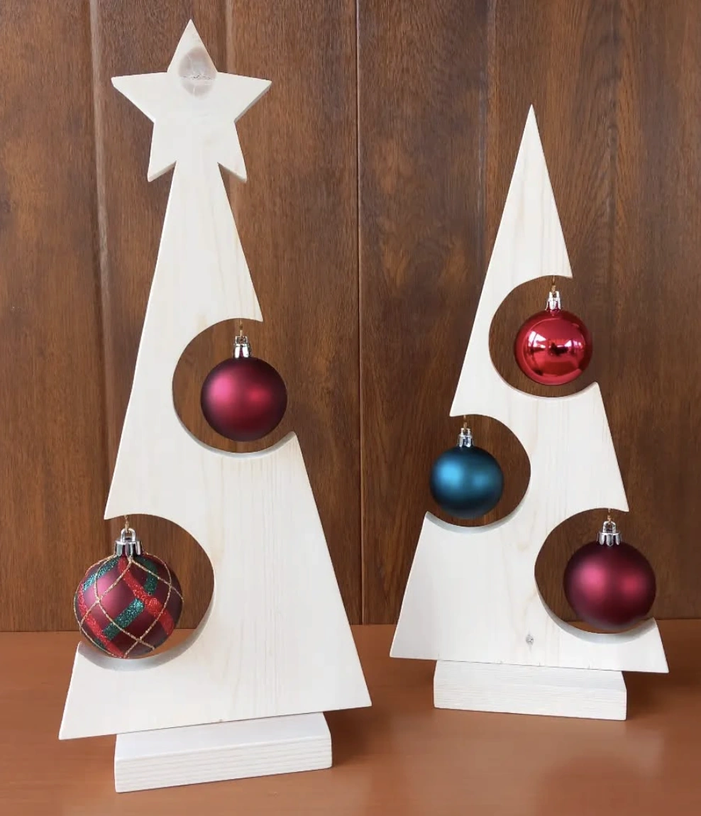 Assorted Wood Christmas Trees DIY Mantel Display
