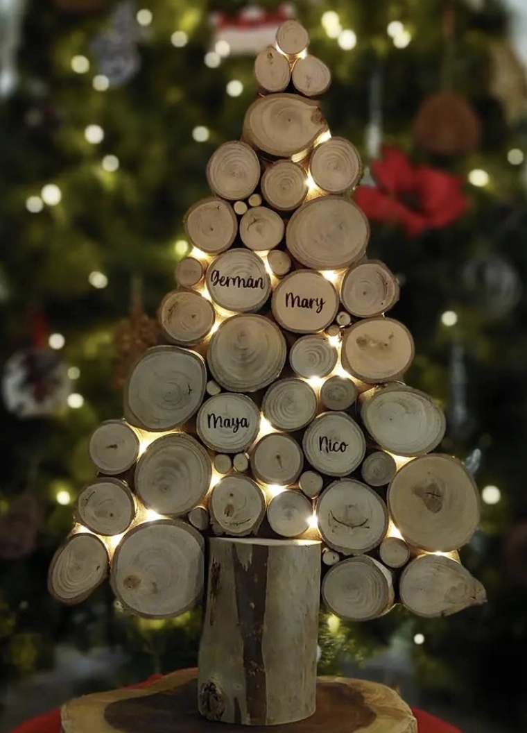 DIY Wooden Christmas Tree with Gold Star Topper and Ornament Decor